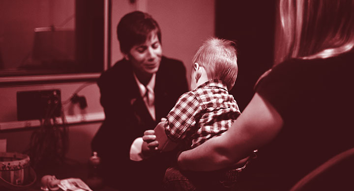 A scene of a child hearing test