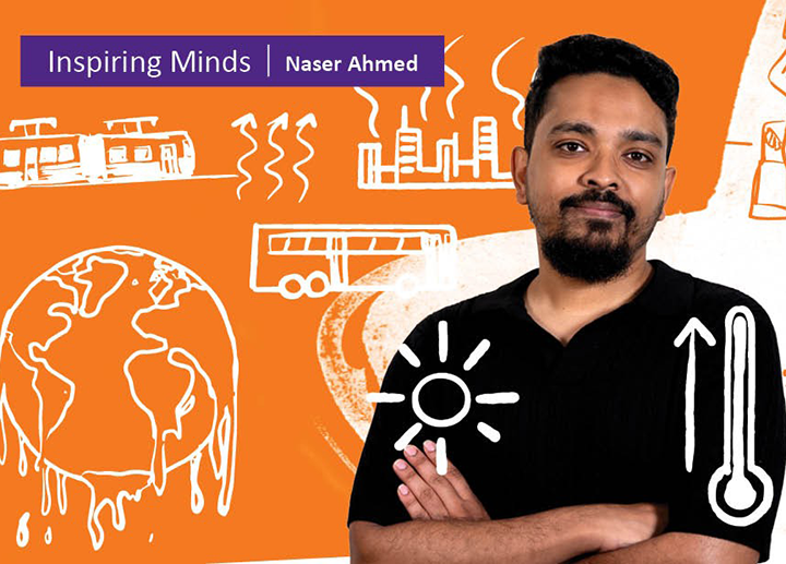 PhD Candidate Naser Ahmed with an illustrated Background
